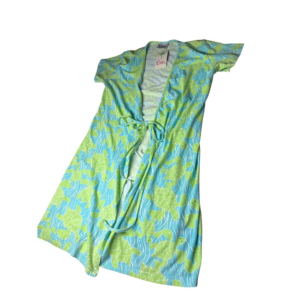 NWT Lilly Pulitzer Georgia Wrap Dress XL Havana Blue Sea Turtle Print Cotton